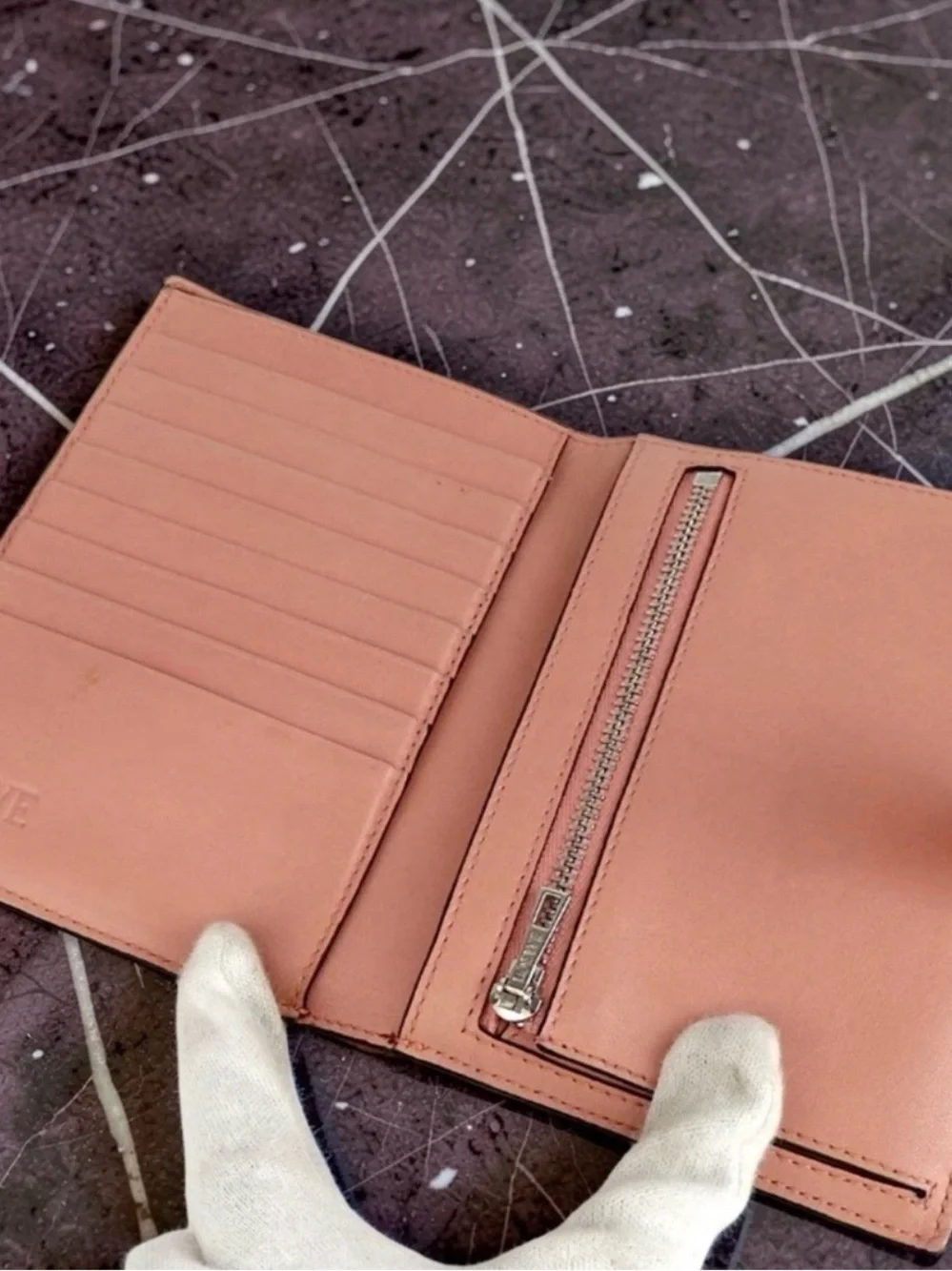 LOEWE Orange Bifold Card Holder with Anagram Strap